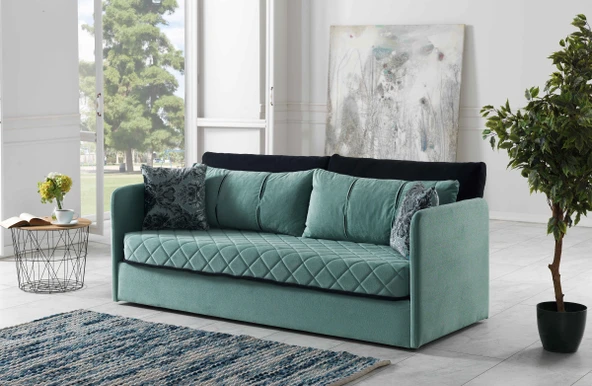 Meşe Home Siesta Fonksiyonel Kanepe Koltuk Metal Bazalı Yataklı Süngerli Su Yeşili Plastik Ayaklı ürün görseli 1