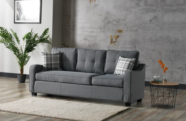 Meşe Home Plus Kılıflı Torba Yaylı Keten Kumaş Fonksiyonel Üçlü Kanepe Koltuk Gri ürün görseli 1