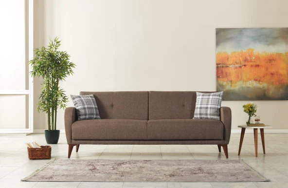 Meşe Home Rinka Süngerli Kollu Bazalı Yataklı Kahve Üçlü Koltuk Kanepe ürün görseli 1