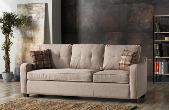 Meşe Home Plus Kılıflı Torba Yaylı Keten Kumaş Fonksiyonel Üçlü Kanepe Koltuk Açık Kahve ürün görseli 1