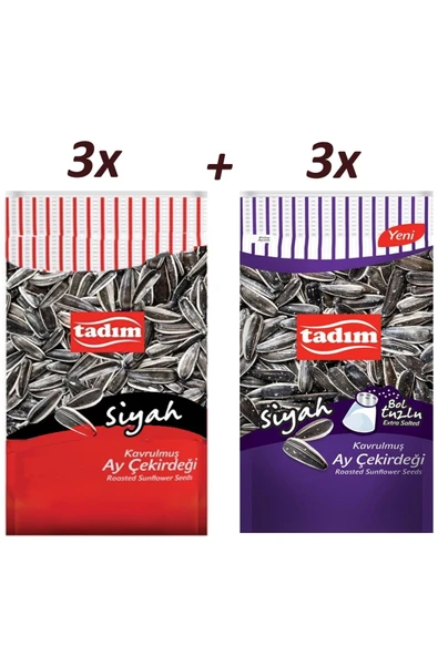 Tadım Ayçekirdeği 180 gr Kavrulmuş Siyah ve Bol Tuzlu 6 li Karma Paket ürün görseli 1