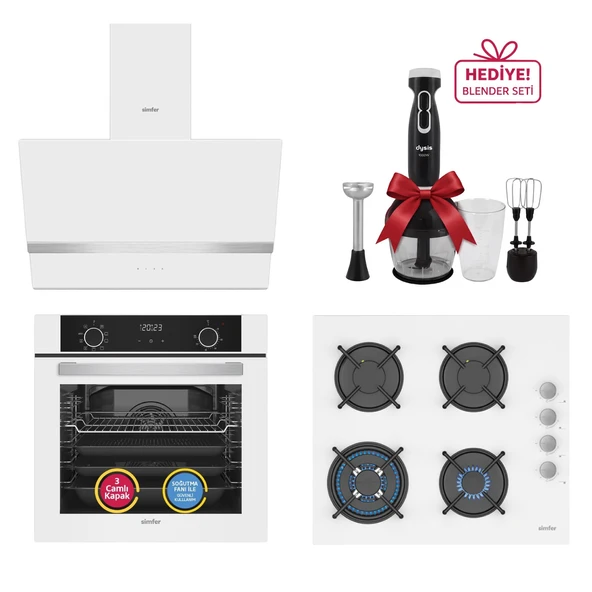 Simfer 10 Fonksiyon Airfry Beyaz 3'lü Ankastre Set ( Fırın +  Ocak +  Davlumbaz) ürün görseli 1