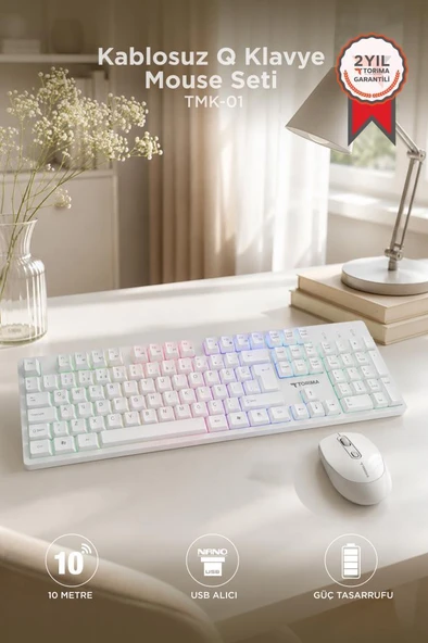 Kablosuz Q Klavye Mouse Seti TMK01 Beyaz ürün görseli 1