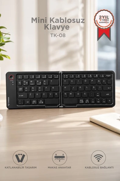 Kablosuz Klavye Bluetooth Katlanabilir Şarjlı Mini Klavye TK08 Siyah ürün görseli 1