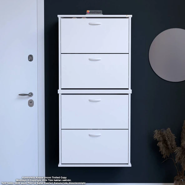 Modilayn UMAY' 2 Li Asma Antre Hol 72x156x26 cm’ lik 4 Düşer Kapak 8 Raf Bölmeli Ayakkabılık ürün görseli 1