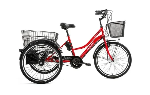 BİSAN e-PORTER ÜÇ TEKERLİ ELEKTRİKLİ BİSİKLET 44CM V 24 JANT 3 VİTES BAYRAK KIRMIZI BEYAZ ürün görseli 1