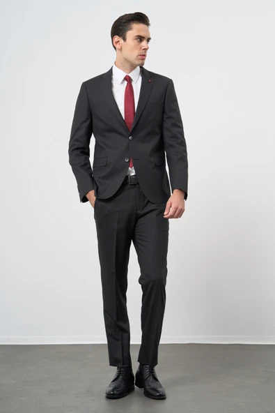 Siyah Mono Yaka 6 Drop Comfort Fit Tam Astar Yünlü Takım Elbise 1001245167 ürün görseli 1