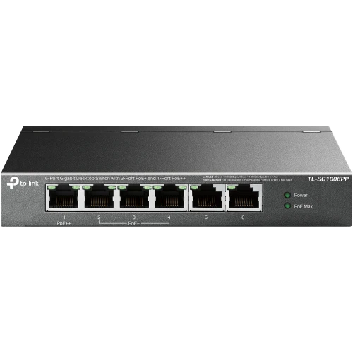 TP-LINK TL-SG1006PP 6 Port, GigaBit, Metal Kasa, 4 Port PoE, 64W, Yönetilemez, Masaüstü Switch ürün görseli 1