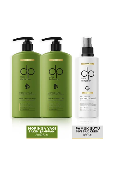 DP DAİLY PERFECTİON 2 Adet Moringa Yağı Şampuan 425 Ml & 1 Adet Pamuk Sütü Sıvı Saç Bakım Kremi 180 Ml Set ürün görseli 1
