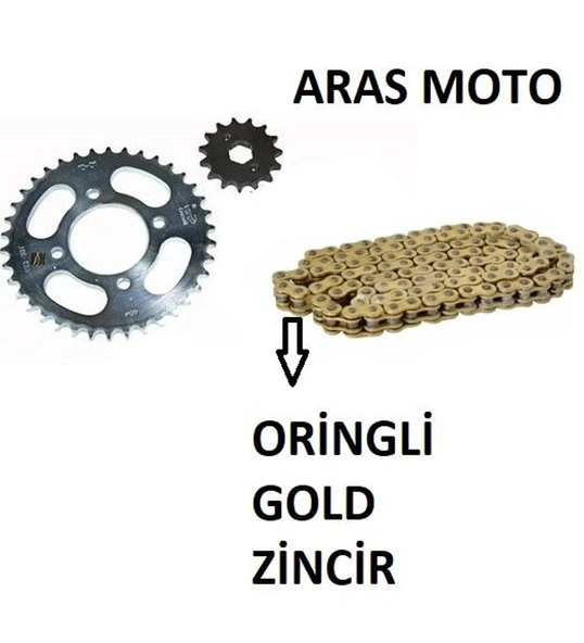 Bajaj Discover 125 St Oringli Zincir Dişli Seti Kaliteli (Gold Zincir)  Supermoto ürün görseli 1