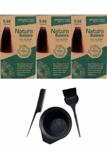 NATURA BALANCE SAÇ BOYASI 5.66 ŞARAP KIZILI 3 ADET+SAÇ BOYAMA SETİ ürün görseli 1
