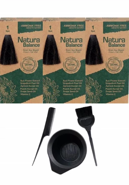 NATURA BALANCE SAÇ BOYASI 1 SİYAH 3 ADET+SAÇ BOYAMA SETİ ürün görseli 1