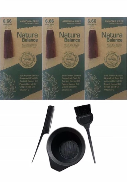 NATURA BALANCE SAÇ BOYASI 6.66 VİŞNE KIZILI 3 ADET+SAÇ BOYAMA SETİ ürün görseli 1