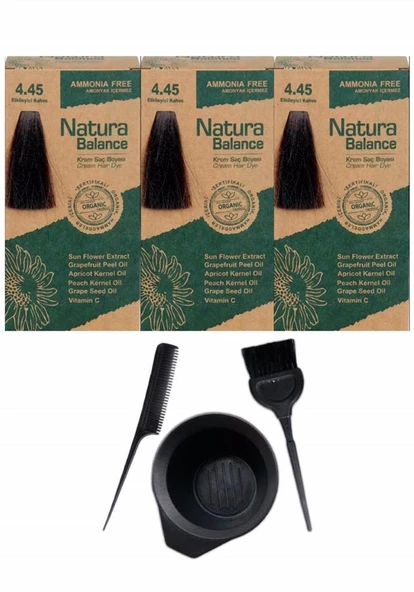 NATURA BALANCE SAÇ BOYASI 4.45 ETKİLEYİCİ KAHVE 3 ADET+SAÇ BOYAMA SETİ ürün görseli 1
