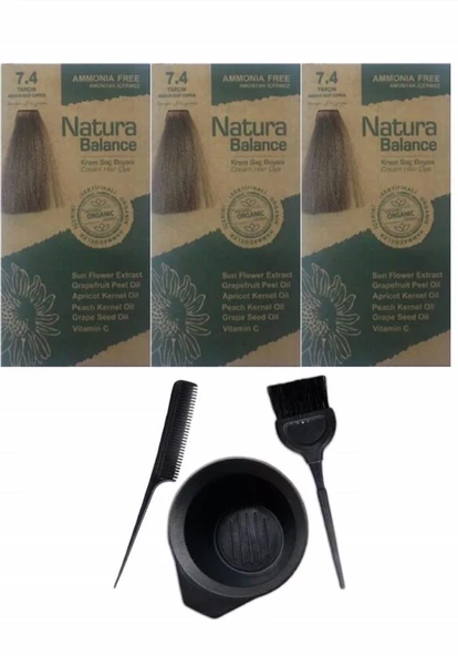 NATURA BALANCE SAÇ BOYASI 7.4 TARÇIN 3 ADET+SAÇ BOYAMA SETİ ürün görseli 1