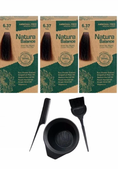 NATURA BALANCE SAÇ BOYASI 6.37 TÜTÜN 3 ADET+SAÇ BOYAMA SETİ ürün görseli 1