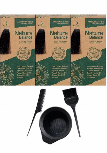 NATURA BALANCE SAÇ BOYASI 3 KOYU KAHVE 3 ADET+SAÇ BOYAMA SETİ ürün görseli 1