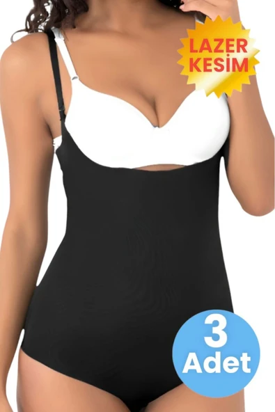 Kadın Lazer Kesim İnceltici ve Toparlayıcı Göğüs Altı Askılı Body Korse 3'lü Set ürün görseli 1