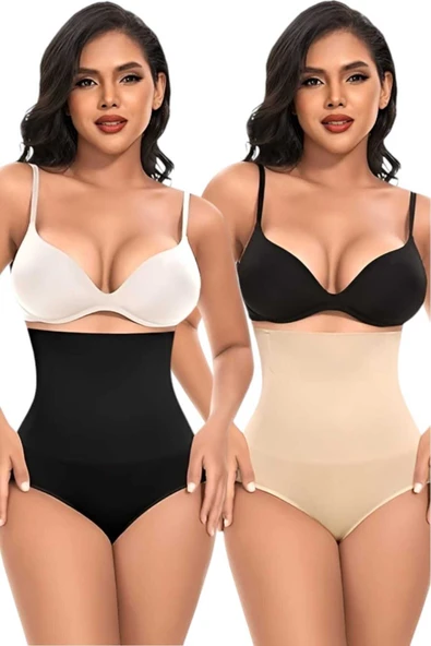 Kadın Toparlayıcı Dikişsiz Yüksek Bel Slip Korse 2'li Set ürün görseli 1