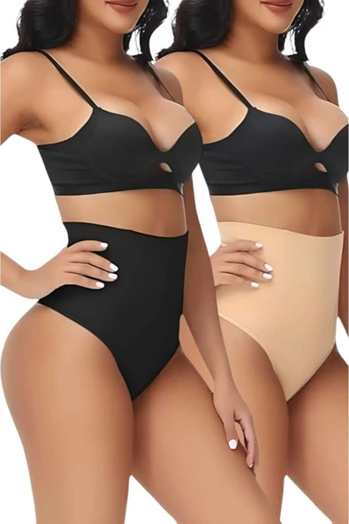 Kadın Dikişsiz Yüksek Bel Karın Toparlayıcı  String Korse 2'li Set ürün görseli 1