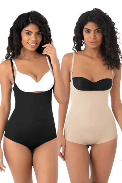 Kadın Lazer Kesim İnceltici ve Toparlayıcı Göğüs Altı Askılı Body Korse 2'li Set ürün görseli 1