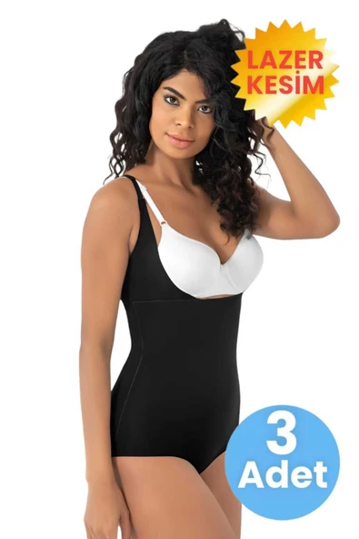 Kadın Lazer Kesim İz Yapmaz Göğüs Destekli Askılı Toparlayıcı Body Slip Korse 3'lü Set ürün görseli 1