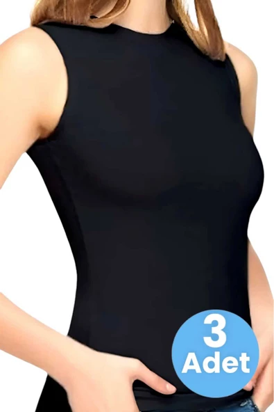 Kadın Sıfır Kol Bisiklet Yaka Pamuklu Atlet 3'lü Set ürün görseli 1