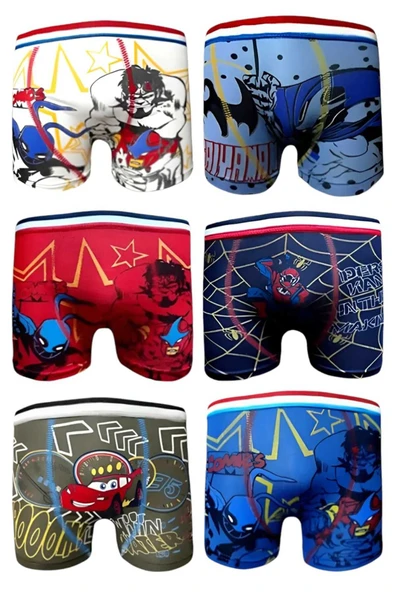 Erkek Çocuk Karışık Desenli Pamuklu Esnek Likralı Boxer 6 Adet ürün görseli 1