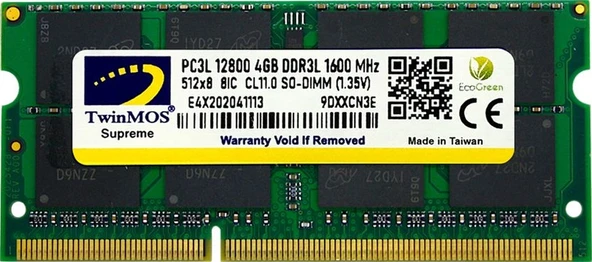TWINMOS 4 GB DDR3 1600MHZ  1.35 CL11 NB MDD3L4GB1600N ürün görseli 1