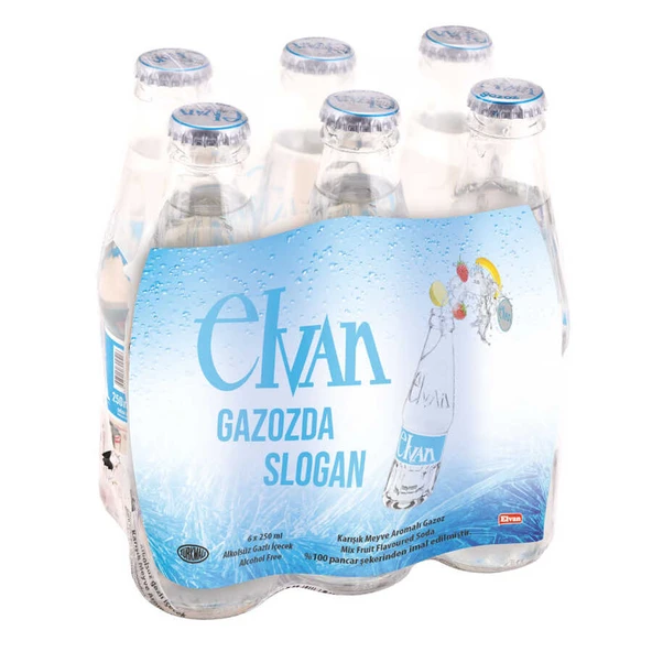 Elvan Gazoz  Karışık Meyve Aromalı 250 ml 6 lı Paket Cam Şişe ürün görseli 1