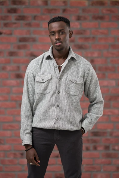 Modtime Oversize (Bol Kesim) Balıksırtı Desenli Çift Cepli Oduncu Gömlek ürün görseli 1