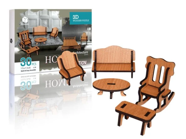 Puzzle 3D Ahşap Yapboz Home Decoration Özel Ev 30 Parça ürün görseli 1