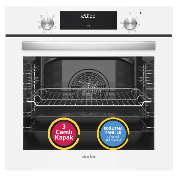 Simfer 8209 Ankastr QS 9 Fonk Beyaz Cam Power Turbo Dij Saat ürün görseli 1