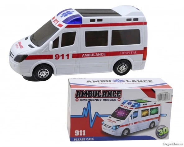 3D Işıklı, Sirenli Çarp Dön Sensörlü Ambulans ürün görseli 1