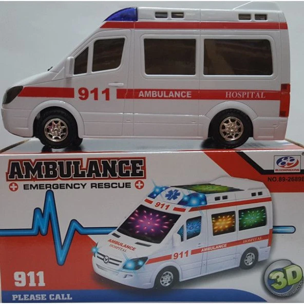 3D Işıklı, Sirenli Çarp Dön Sensörlü Ambulans - Resim 4