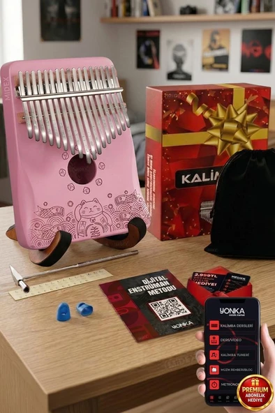 Midex KLX-350-PAK Hakiki Ağaç Pembe Kalimba 17 Tuşlu Full Set ürün görseli 1