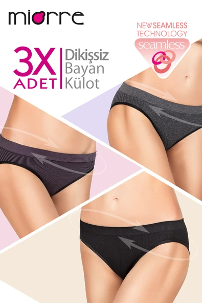 Miorre 3'lü Dikişsiz Nefes Alan İz Yapmayan Kadın Rahat Kalıp Slip Külot ürün görseli 1