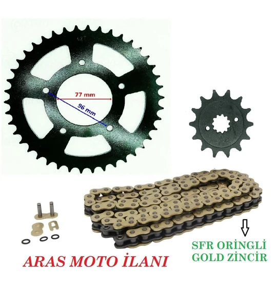 Cf Moto 250 Sr ,Nk 250 Uyumlu Oringli Zincir Dişli Seti (Gold Sfr Zincir) Supermoto ürün görseli 1