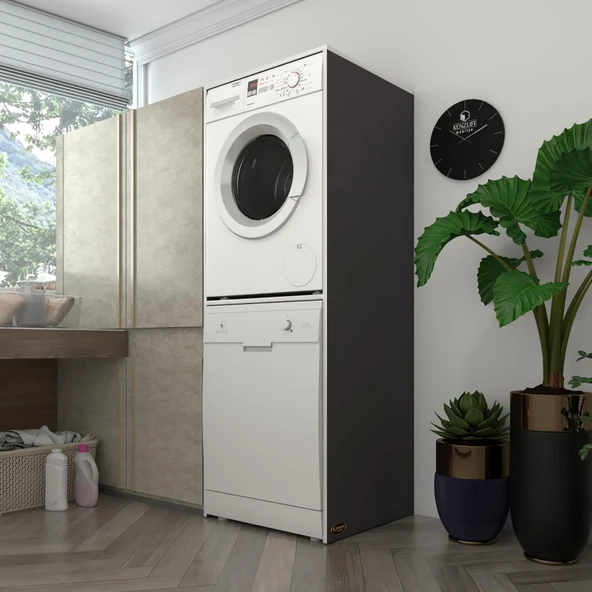 Kenzlife çamaşır-bulaşık makinesi dolabı katinka gri 180*70*60 banyo çift katlı kapaksız arkalıksız ürün görseli 1