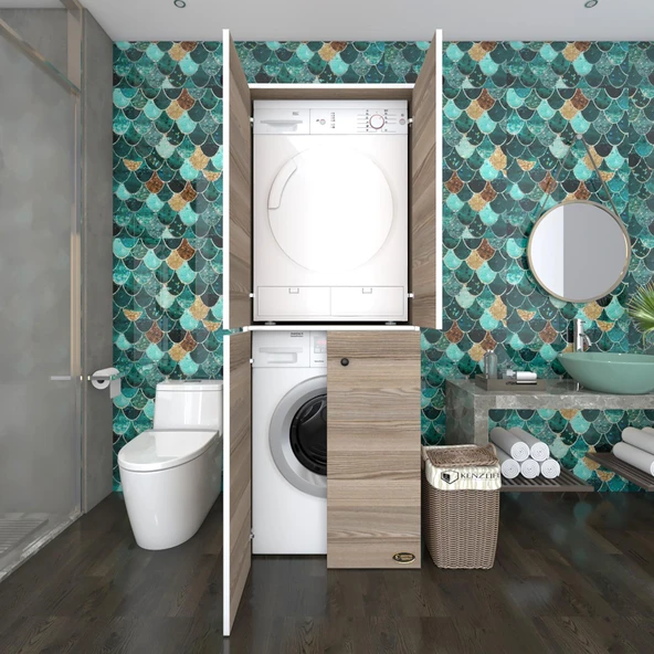Kenzlife çamaşır-kurutma makinesi dolabı kapaklı jelena crd 180*70*60 banyo çift katlı arkalıksız ürün görseli 1