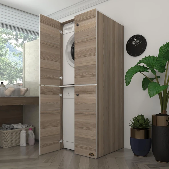 Kenzlife çamaşır-bulaşık makinesi dolabı kapaklı roksana crd 180*70*60 banyo çift katlı arkalıksız ürün görseli 1