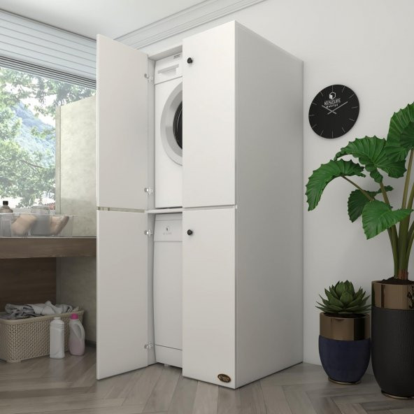 Kenzlife çamaşır-bulaşık makinesi dolabı kapaklı roksana byz 180*70*60 banyo çift katlı arkalıksız ürün görseli 1