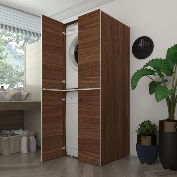 Kenzlife çamaşır-bulaşık makinesi dolabı kapaklı roksana cvz 180*70*60 banyo çift katlı arkalıksız ürün görseli 1