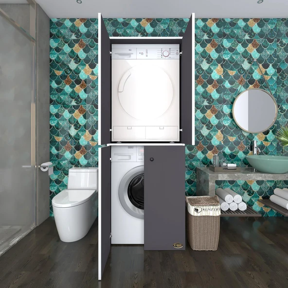 Kenzlife çamaşır-kurutma makinesi dolabı kapaklı jelena gri 180*70*60 banyo çift katlı arkalıksız ürün görseli 1