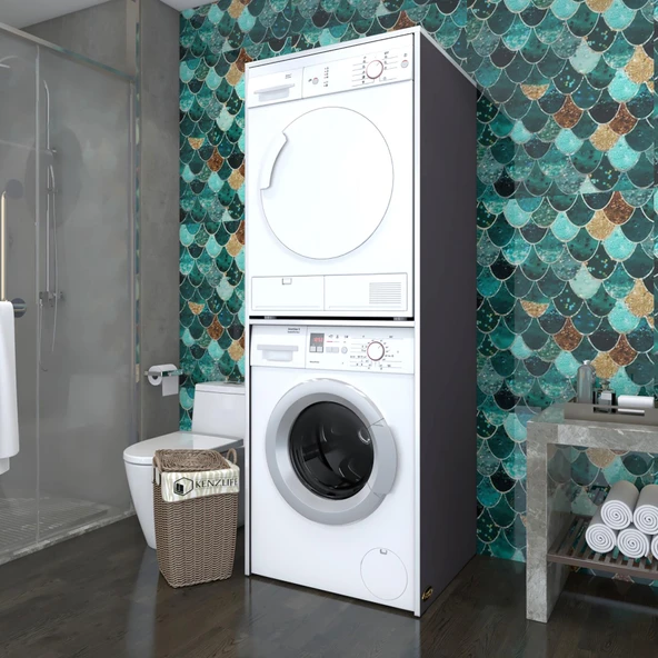 Kenzlife çamaşır-kurutma makinesi dolabı evgeniya gri 180*70*60 banyo çift katlı kapaksız arkalıksız ürün görseli 1