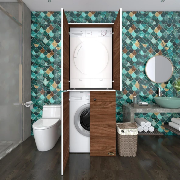 Kenzlife çamaşır-kurutma makinesi dolabı kapaklı jelena cvz 180*70*60 banyo çift katlı arkalıksız ürün görseli 1