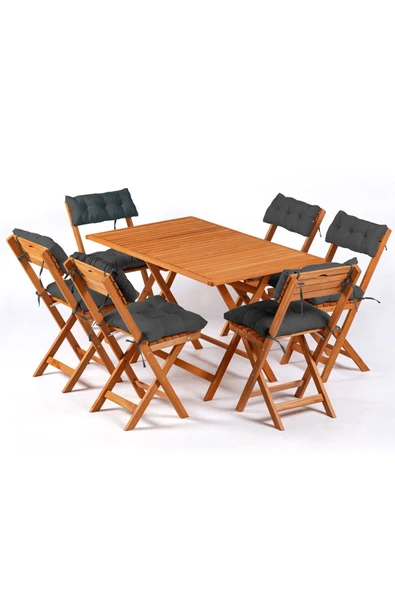 6+1 Minderli Balkon Bahçe Mutfak Bistro Set Katlanır Masa-sandalye - ANTRASİT ürün görseli 1