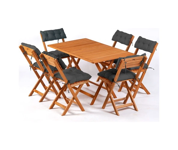 6+1 Minderli Balkon Bahçe Mutfak Bistro Set Katlanır Masa-sandalye - ANTRASİT ürün görseli 1