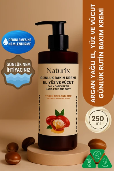Argan Yağlı El, Yüz ve Vücut Bakım Kremi 250 Ml- Nemlendirici ve Onarıcı Vücut Losyonu ürün görseli 1