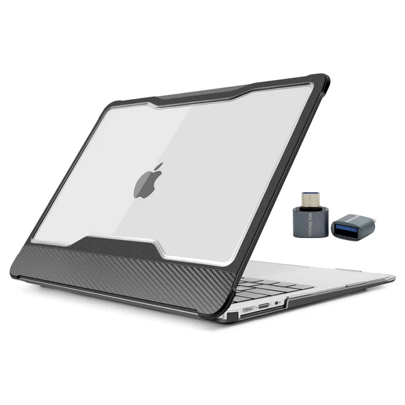 MacBook Air 13 İnç A1932 Kılıf Outdoor Darbe Emici Karbon Fiber Sert Kapak Şeffaf Koruma ürün görseli 1